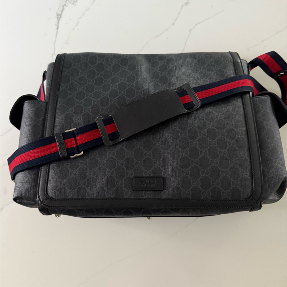 Gucci Black and Gray Baby Bag with Red and Blue Strap